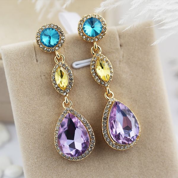 

wholesales elegant pendant earring women crystal earring studs with full shiny cubiz zircon female earring, Golden