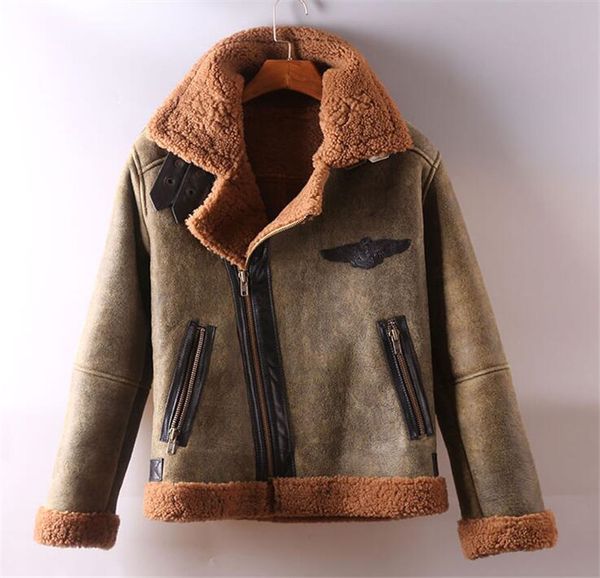 

yellow brown avirex fly double face fur leather jackets lamb fur lining sheepskin leather lamb fur collar flight jackets, Black