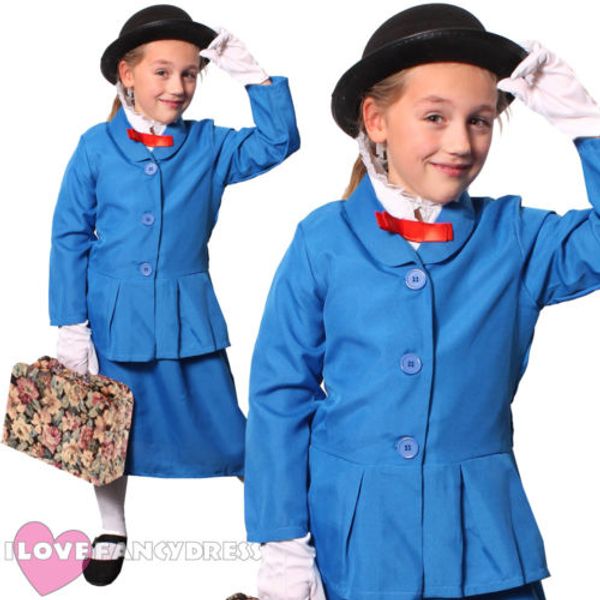 

child mary poppins girls victorian magical nanny book film movie halloween costume book character victorian fancy dress cosplay, Black;red