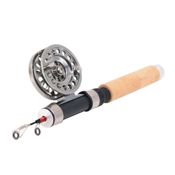 

telescopic ice fishing rod wooden handle spinning fishing rod reel combo