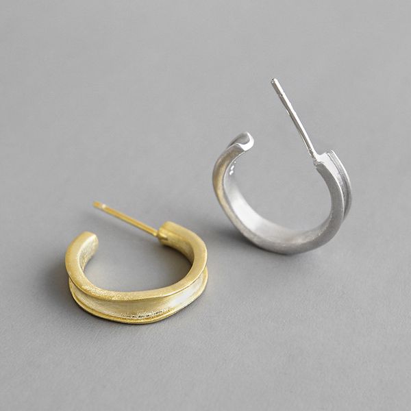 

real 925 sterling silver earrings women 2019 matte round irregular gold silver stud earrings fashion party accessories, Golden;silver