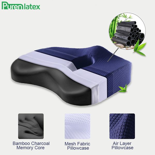 

purenlatex bamboo charcoal memory foam office chair orthopedic car seat coccyx tailbone pain relief student cushion
