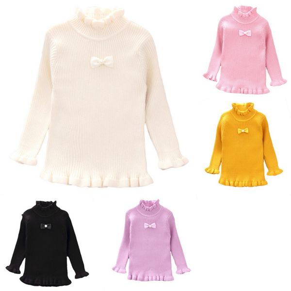 

baby girls clothes winter kids warm turtleneck sweater with bowknot cute children cotton blouse outerwear, Blue