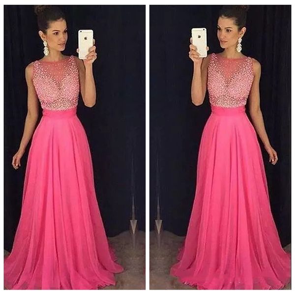 

sheer long sleeveless chiffon prom dresses beaded pearls 2019 customized women special occasion party gowns evening dress maxi wear, Black