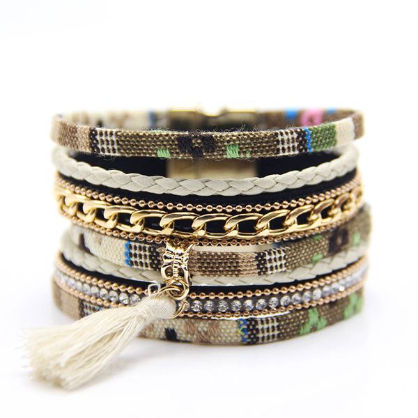 

new fashion vintage ethnic multilayer chain bracelets boho statement flower tassel bangles bracelets for women jewelry, Golden;silver