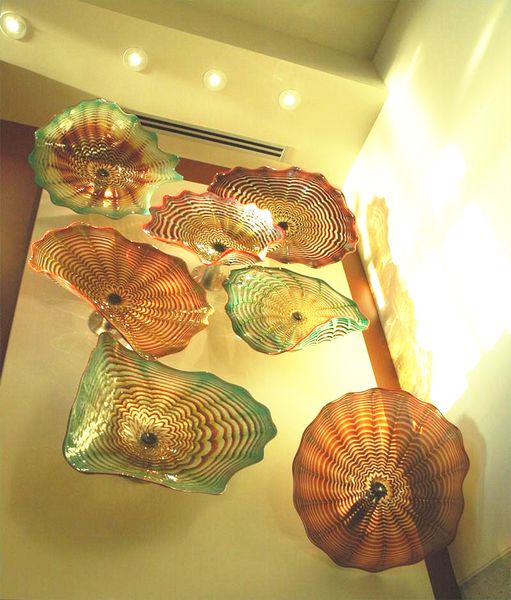 

italian design amber murano art lamp 100% hand blown decor flower glass plates house wall decorations plate
