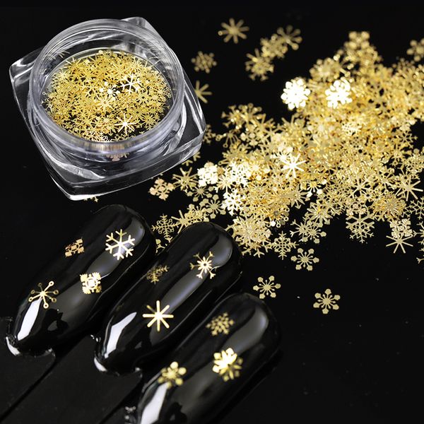 

1 box gold snowflake nail sequins merry christmas metal flakies manicure nail art diy arts pillette 3d decorations, Silver;gold