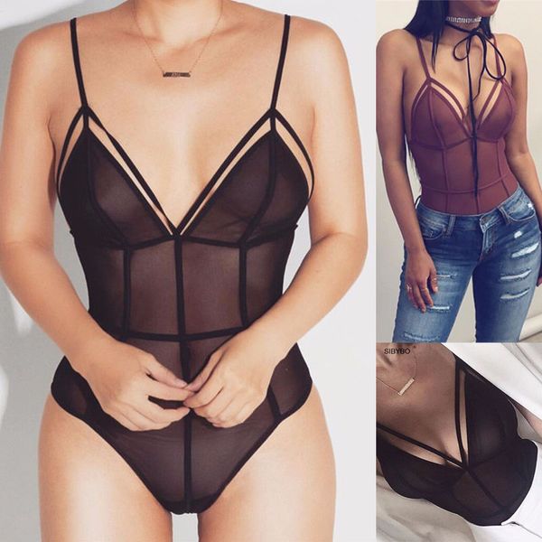 

fashion summer women ladies clubwear transparent solid deep v sleeveless playsuit bodycon party jumpsuit romper, Black;white