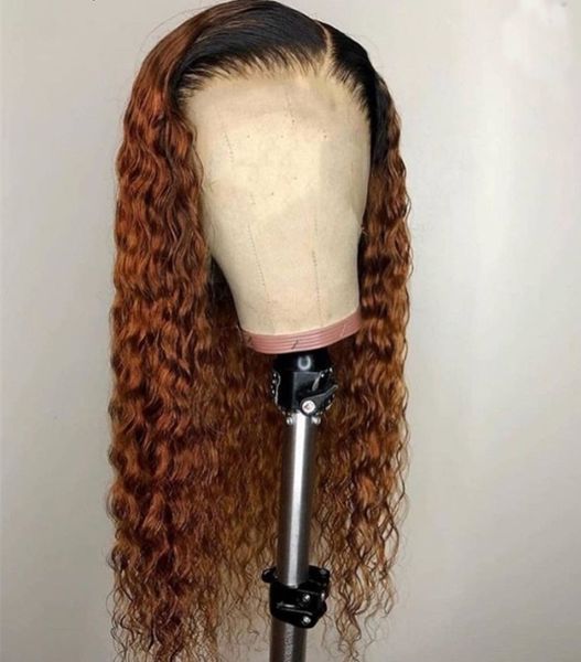 

ombre deep part lace front human hair wigs with baby hair curly remy pre plucked brazilian full lace wig bleached knots, Black