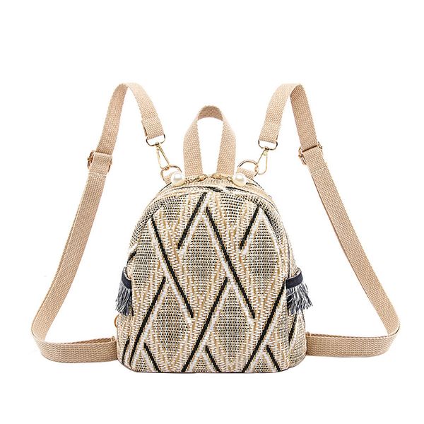 

straw weaving color matching women backpack wild fashion leisure zipper travel bag soft shoulder strap student bags backpack