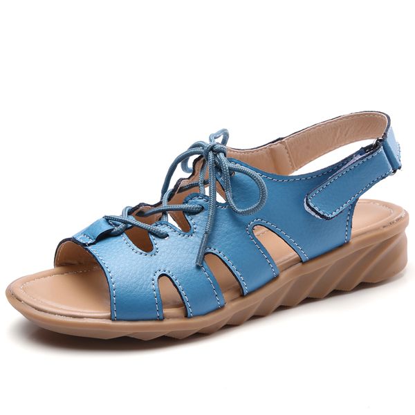 

Gladiator sandals women genuine leather Lace-Up hook band sandalias mujer cow leather flip flops Wedges slippers size 40 C352