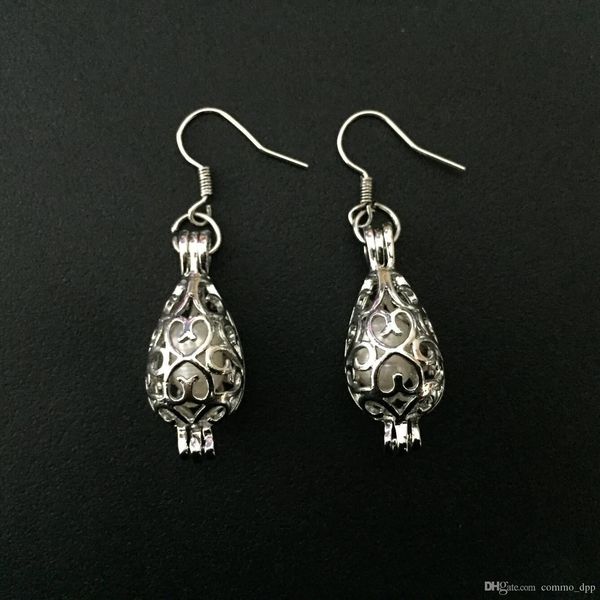 

new pearls cages dangle earrings (excluding pearl) openwork teardrop square turtle pumpkin pendants fishing hook for women fashion jewelry, Silver