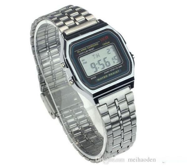 

f-91w led electronic watch sports stainless steel belt thin alarm clock watches f 91w men women students date digital watch wrist @587, Slivery;brown