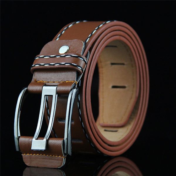 

fashion mens leather smooth girdle buckle waistband waistband leisure belt strap men's fashion belts, Black;brown