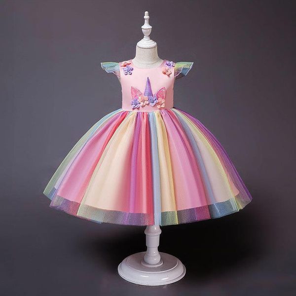 

свободная перевозка груза 2020 износа принцессы сатинировки детский единорог платье сетка, Red;yellow