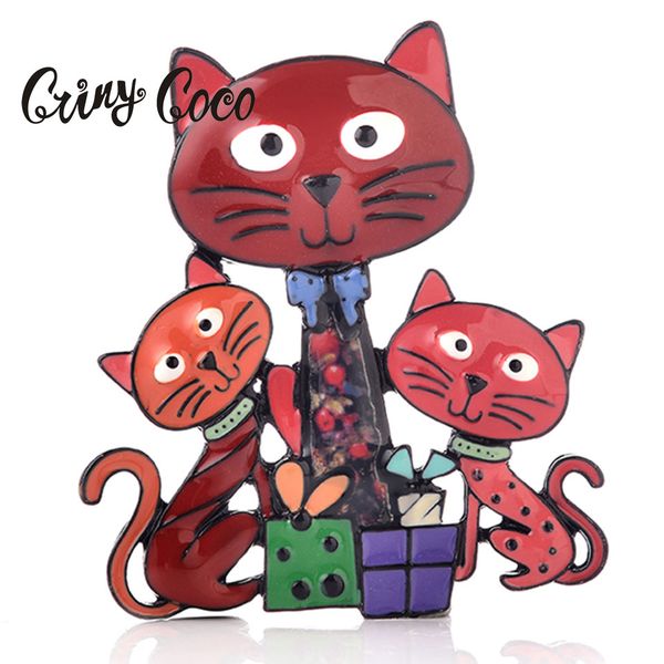 

cring coco christmas brooch fashion red cat family brooches for women large brooches pins girls charms alloy animal gifts, Gray