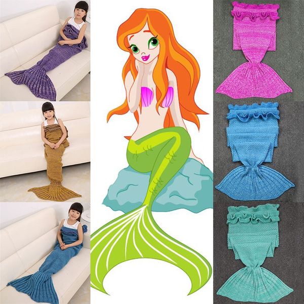 

140*70cm mermaid blanket kids children knitted mermaid tail blankets sofa quilt rug crochet blanket throw bed wrap sleeping bag fa2653