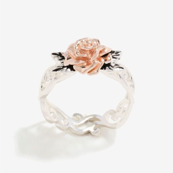 

women fashion two tone rose ring beauty flower wedding engagement floral rinwedding ringg valentine's day gift, Slivery;golden