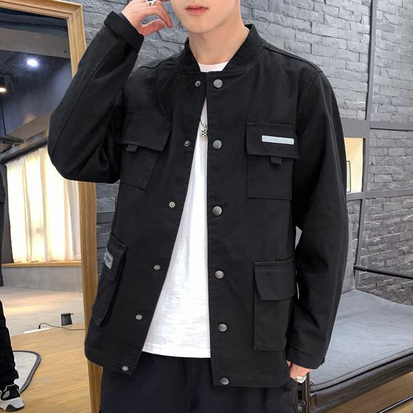 

2019 new spring autumn men outerwear vintage fashion loose shirt jacket coats male streetwear casual jacket cardigan, Black;brown