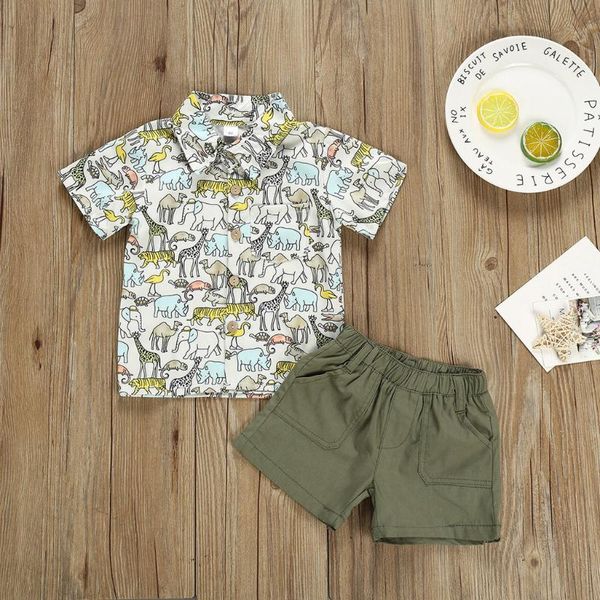 

летний малыш младенческой baby boys одежда джентльмен с коротким рукавом животных печатных галстук-бабочка рубашка + твердые цвета шорты нар, White