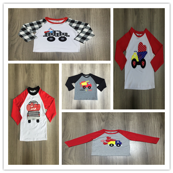 

kids boys clothes winte/springr clothes boys v-day raglans kids truck heart shape tee baby car shirt wholesale, White