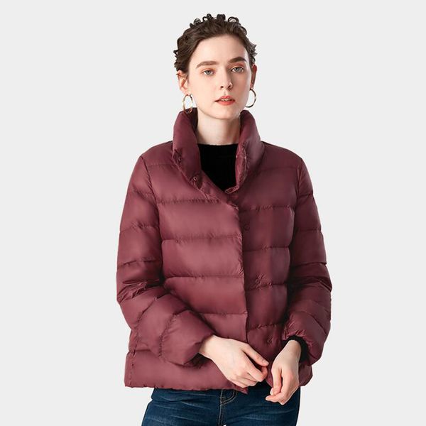

women winter jacket down coat stand collar thin light down parka outerwear warm winter clothing 2018 fashion duck jacket, Black