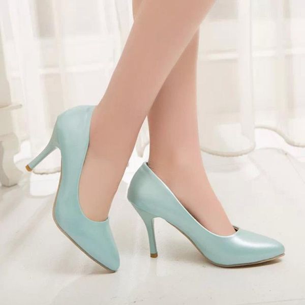 

patent leather women's thin high heels shoes office lady fashion casual pointed toe slip on high heels work female shoes, Black