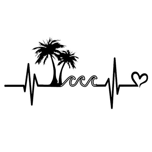 

16*7.9cm Palm tree beach wave heartbeat logo vinyl sticker Funny Car Window Bumper Novelty JDM Drift Vinyl Decal Sticker, Color