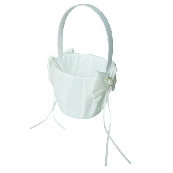 

ivory bowknot wedding flower girl basket faux pearl decor