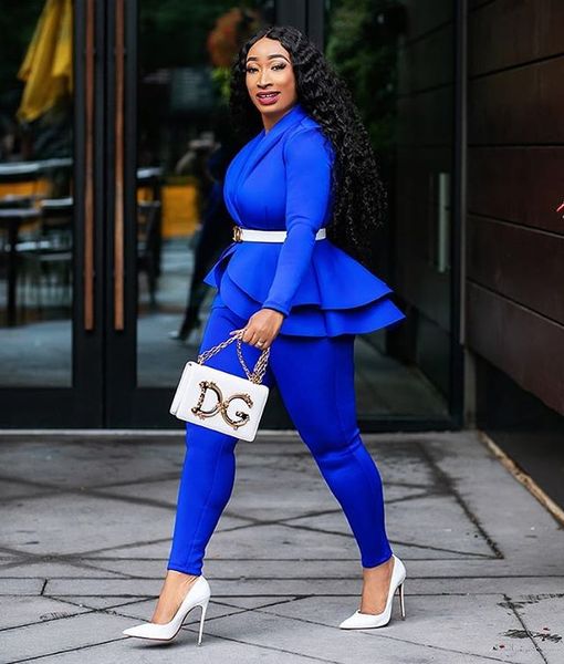 

designer suits for women 2019 solid color two piece pants luxury ruffle tiered clothing womens v neck clothing 4 colors, White