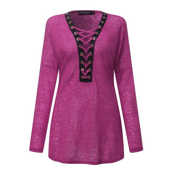 

women lace up deep v neck spring autumn casual long sleeve shirt slim fitness fashion thin breathable blusas female blouse, White