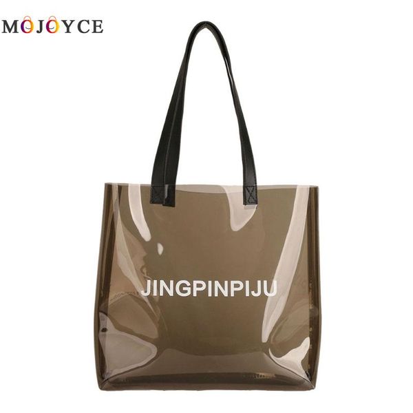 

transparent beach shoulder handbags women pvc large capacity candy color travel shopping totes bags