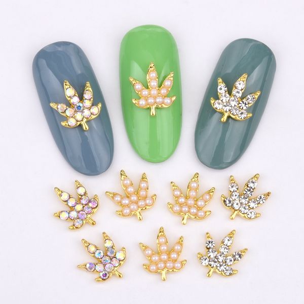 

10 pcs new nail art decorative glass gemstone rhinestone leaves series alloy retro effect diy charm nail accessories lh333-342, Silver;gold