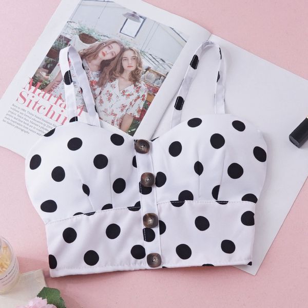 

new fashion women's strap sleeveless crop button polka dot tank ladies slim beach club party wear summer, White