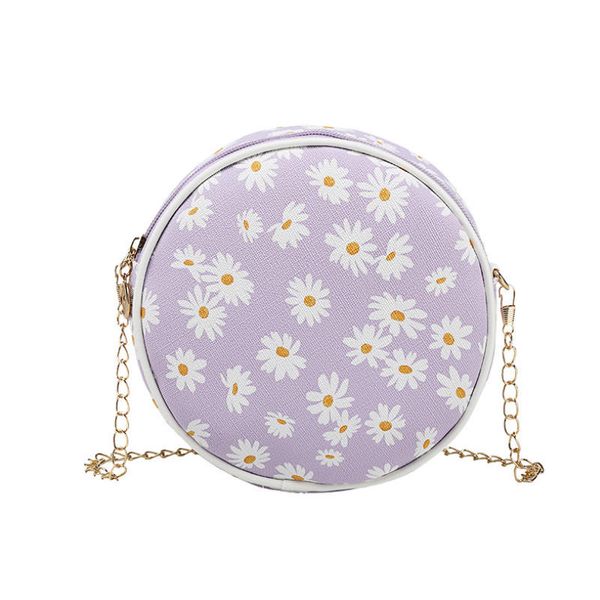 

women cute daisy print chain shoulder bag round zipper crossbody bag