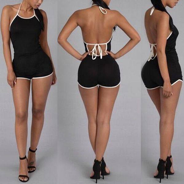 

bellflower women summer bodysuit rompers womens jumpsuit backless black shorts bodycon jumpsuits combinaison femme, Black;white