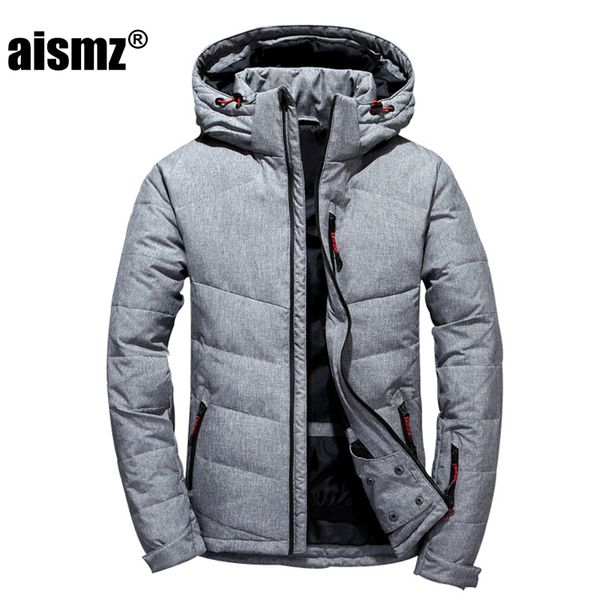 

aismz 2019 winter men's coat new leisure youth men's thick slim down jackets autumn warm plus size 3xl male gray basic outwear, Black