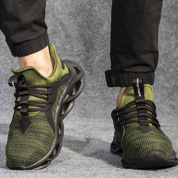 

breathable mesh safety shoes men light sneaker indestructible steel toe soft anti-piercing work boots 2019 fashion, Black