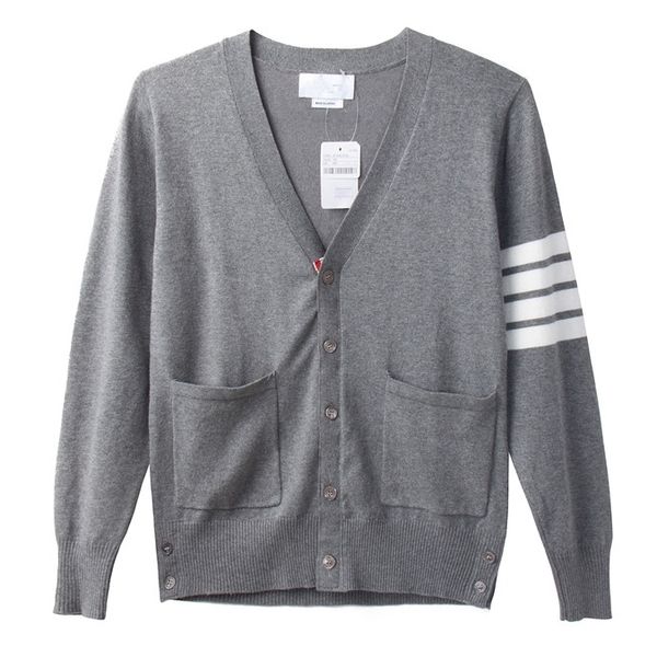 

designer brand luxury men s hoodie knitted cardigan sweater tb from pure color with striped shirt, White;black