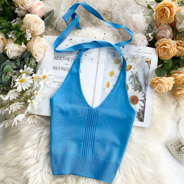 

women's sweaters women crop sweater summer v neck bandage backless tank woman pulloer pull mujer, White;black