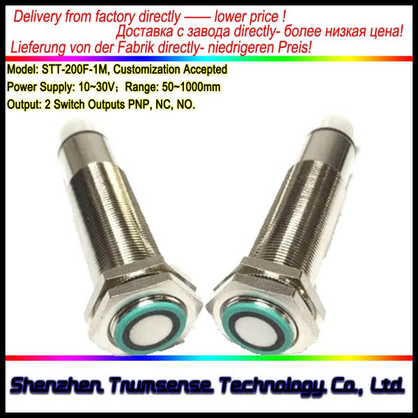 

ultrasonic sensor 60mm to 1000mm range adjustable 10 to 30v working voltage 2 switch outputs pnp customization accepted