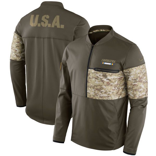 

men los angeles chargers nike salute to service sideline hybrid half-zip pullover nfl jacket - olive, Blue;black