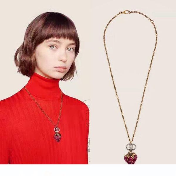 

2019 new jewelry strawberry diamond gg necklace pendant ladies party christmas gift necklace sweater chain, Silver