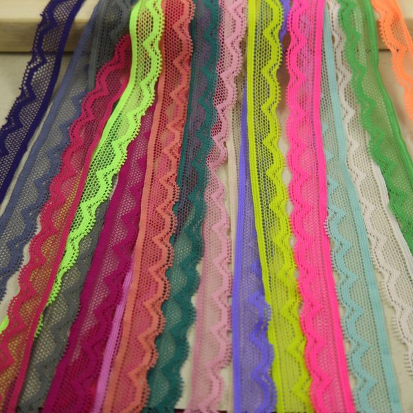 

10 yards/lot 14mm elastic stretch lace trim headband/garment/clothes accessories lace fabric wedding decoration wide trim, Pink;blue