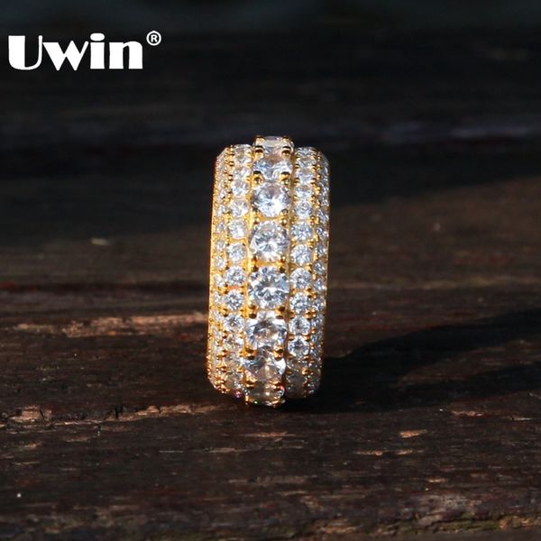 

uwin 100% genuine 925 sterling silver ring iced cz circle round finger rings for women fashion hiphop jewelry christmas gift j190715, Slivery;golden