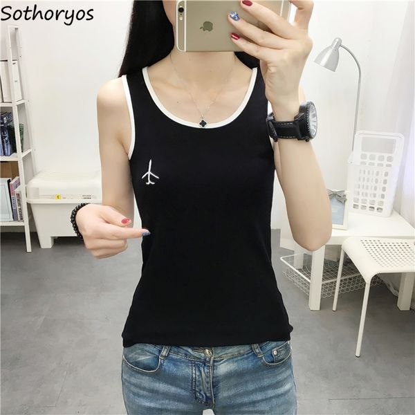 

tanks women printed leisure chic womens camisoles loose sleeveless tees harajuku korean style new all-match slim ulzzang, White