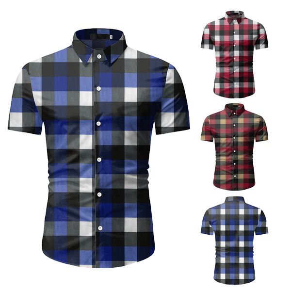 

2020 new men's casual short sleeve plaid short sleeve shirt, White;black