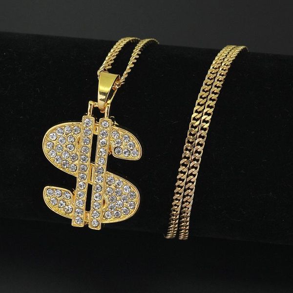 

mens hip hop ожерелье ювелирные изделия нового способа золота iced out знак доллара $ ожерелье для мужчин, Silver