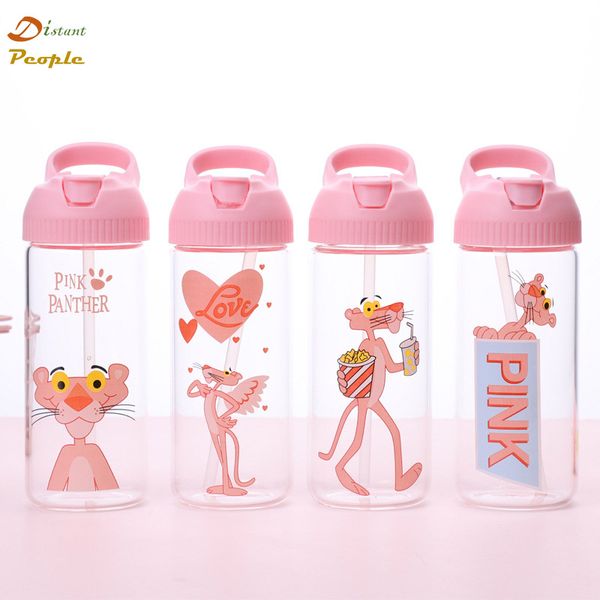 

350ml/500ml glass water bottles cute cartoon pink leopard portable outdoor water bottle high temperature drinkware