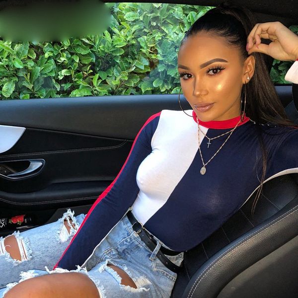 

комбинезоны для женщин комбинезон дамы 2019 осень лоскутная bodysuit женщины одежда мода streetwear повязку sexy трико one piece, Black;white